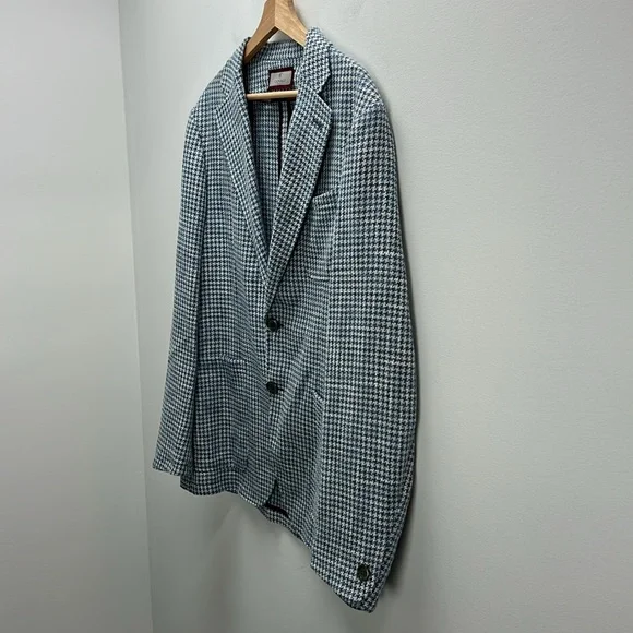 Canali Houndstooth Shacket Blue Sport Coat Blazer Linen Cotton Wool IT 50 US 40 - Picture 7 of 13
